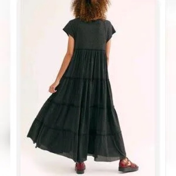 Free People! Beach Black Tee Square-Neck Ribbed Maxi Dress - Picture 2 of 5